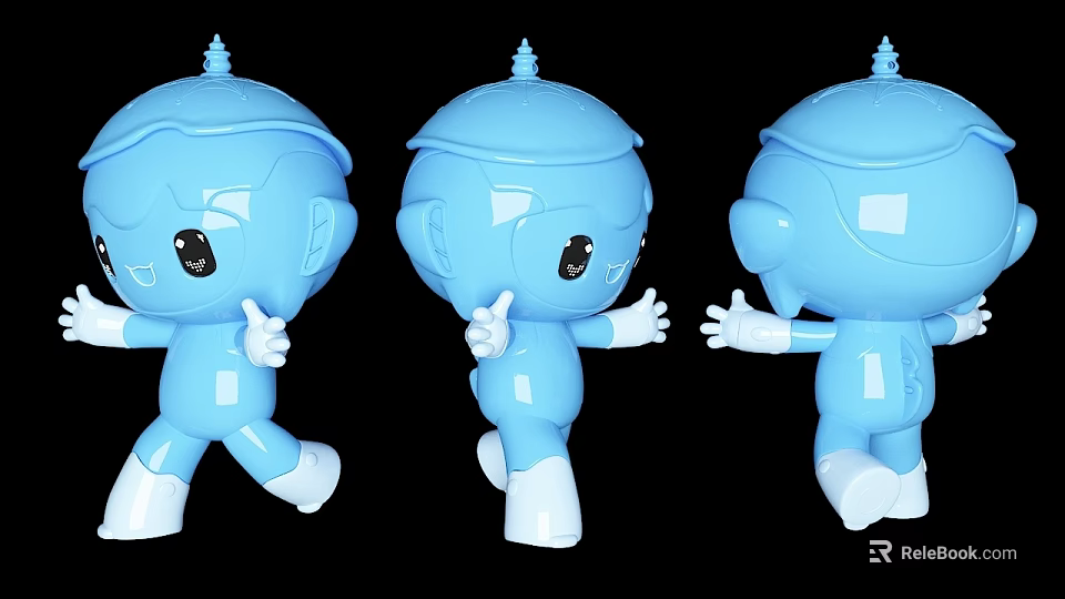 Three Blue Cartoon Toy Dolls With Different Poses And Adorable Design 3d model 