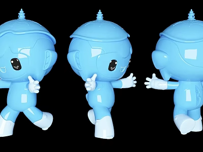 Three Blue Cartoon Toy Dolls With Different Poses And Adorable Design 3d model