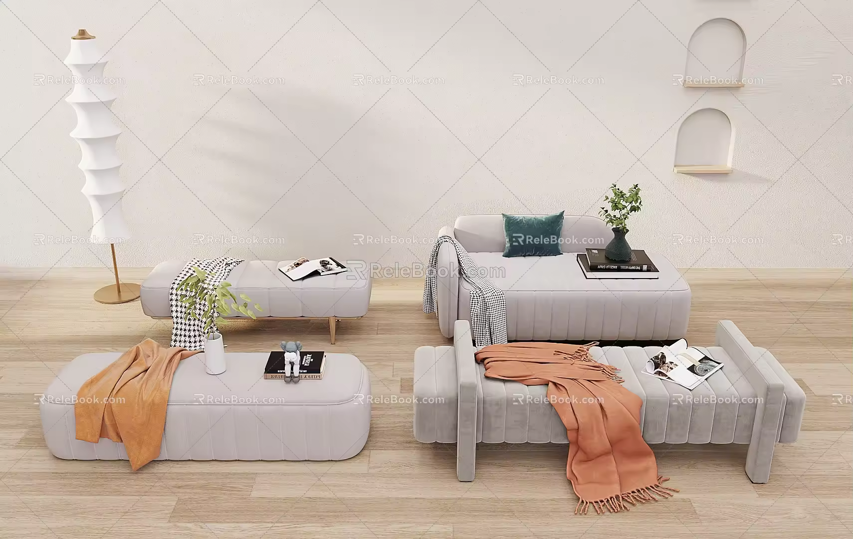 Modern Sofa Stool Cream Bed End Stool Sofa Stool Low Stool Shoe Changing Stool 3d model