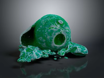 Green Cracked Stone Sphere With Scattered Broken Fragments On Surface 3d model