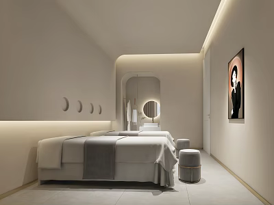 Modern SPA Sauna Interior With Massage Bed And Art Decor 3d model