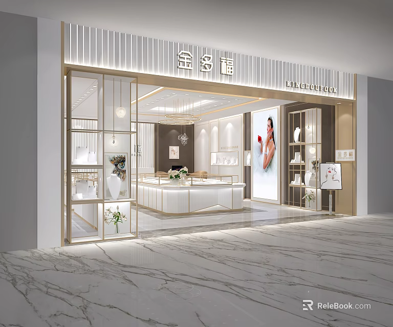 Luxury Jewelry Store Interior Design With Glass Display Cases And Elegant Lighting Fixtures 3d model 