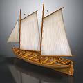 Traditional Wooden Sailboat with White Sails and Multiple Masts Classic Water Transportation Vessel