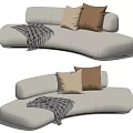 Modern White Sectional Sofa with Beige Brown Throw Pillows and Plaid Blanket 3d model