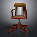 Vintage Office Chair with Armrests Vertical Slat Backrest Green Upholstery and Wooden Star Base Wheels