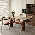 Modern Kitchen Dining Table And Chair Set With Wooden Top Wine Rack Flowers Book