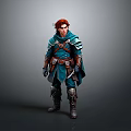 Man With Red Hair Wearing Blue Armor Cloak Belt And Boots In Studio