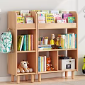 Children's Wooden Bookshelf with Books Toys Minion Doll and Backpack in Kids Room