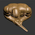 Golden Muscular Man Statue Holding Weapon With Skull Base Design