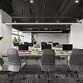 Modern Public Office Space With Ergonomic Chairs Computers And Green Plants In Open Bright Layout