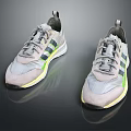 Gray Sporty Sneakers With Green Yellow Stripes And Gray Laces For Casual Style