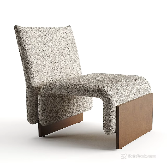 Modern Stylish Armchair With Textured Fabric Upholstery And Wooden Base Design 3d model 