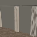Light Colored Fabric Curtains Hanging On Rods Against White Walls And Wooden Floor
