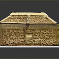 Ancient Golden Carved Box With Intricate Animal Motifs Decorative Details And Wooden Base