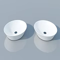 White Oval Bathroom Sinks On Gray Surface With Reflection And Modern Design 3d model