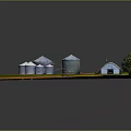 Aerial View Of Rural Farm With Multiple Silos Red Barn Green Grass And Trees