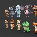 Cute Cartoon Animal Characters 3D Models With Various Species And Standing Poses