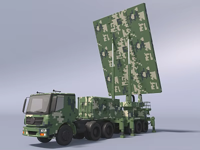Military Functional Vehicle on Heavy Duty Truck with Camouflage Pattern and Radar Antenna 3d model