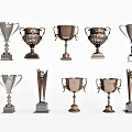 Various Gold And Silver Trophies And Medals In Different Styles On White Background