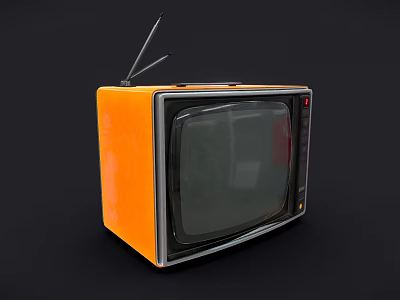 Classic Vintage Orange Retro Television with Antenna in Black Background 3d model
