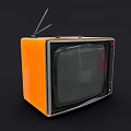 Classic Vintage Orange Retro Television with Antenna in Black Background