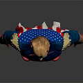 Game Movie Character in Blue Costume with Red Cape Gold Accents and Red Boots