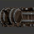 Three Wooden Barrels Featuring Metal Hoops And Tap Faucet Design