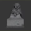 Reclining Stone Lion Sculpture With Detailed Mane On Rectangular Pedestal And Smooth Base 3d model
