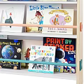Wooden Children's Bookshelf With Colorful Letter Decorations And Filled With Kids Books