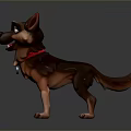 3D Character Dog German Shepherd Style With Brown Black Fur Red Ears Blue Collar Pendant