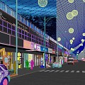 Pedestrian Street Commercial Street Night Market Street 3d model