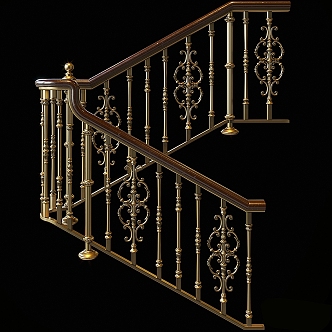 European style stair railing guardrail wrought iron handrail 3d model