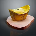 Traditional Gold Jewelry Yuanbao Shape With Carved Design On Wooden Base