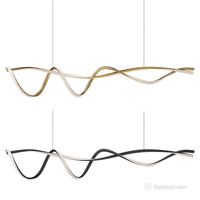 Modern Wave Shaped Pendant Lights in Gold and Black for Interior Decoration 3d model 