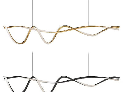 Modern Wave Shaped Pendant Lights in Gold and Black for Interior Decoration 3d model