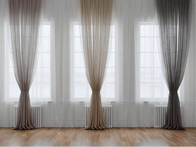 Elegant Gradient Curtains For Windows With Lightweight Fabric White Walls And Wooden Floor 3d model