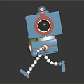 Blue Square Robot With Red Accents Holding Potted Cactus And Smiling