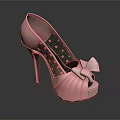 Pink High Heels with Bow Decoration and Polka Dot Peep Toe Design