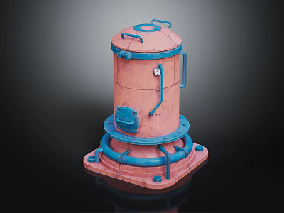 Construction Building Pink Blue Cylindrical Unit Featuring Square Base Handles And Pipes 3d model