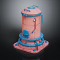 Construction Building Pink Blue Cylindrical Unit Featuring Square Base Handles And Pipes 3d model