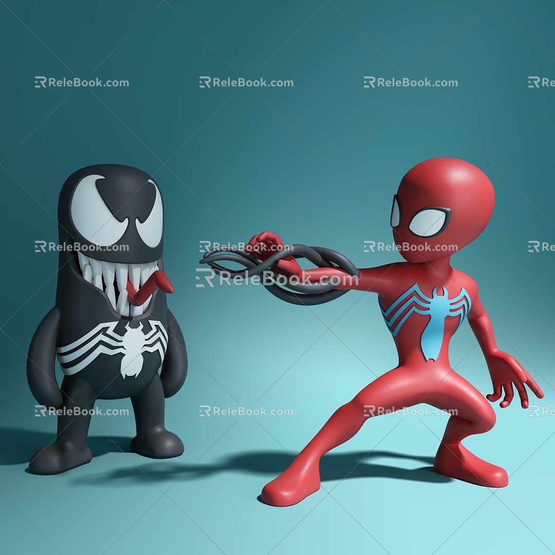 Hand-made cartoon doll Spider-Man and Venom furnishings 3d model