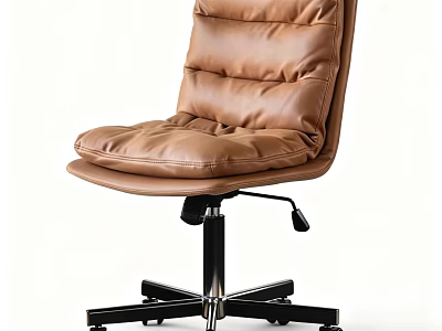 Brown Leather Office Chair With Padded Backrest Swivel Base And Wheels 3d model