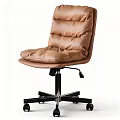 Brown Leather Office Chair With Padded Backrest Swivel Base And Wheels