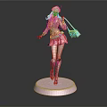 Fashionable Female Character Figurine With Pink Hat Plaid Skirt And Handbag On White Base