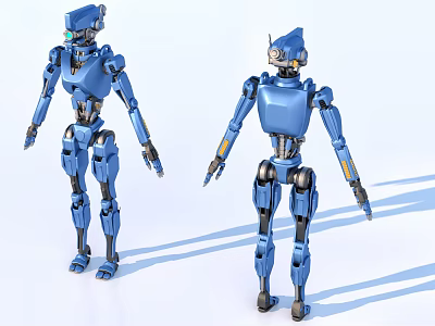 Blue Robot Game Characters With Mechanical Design Front And Back 3d model