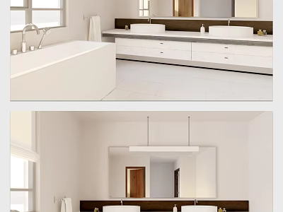 Modern Bathroom Interior Featuring Freestanding Bathtub White Double Vanity And Large Mirror 3d model