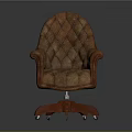 Vintage Quilted Upholstered Armchair With Curved Armrests Wooden Base And Wheels