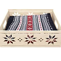 Wooden Decorative Ornament Storage Box With Snowflake Cutout Patterns Open Lid And Red Interior Detail