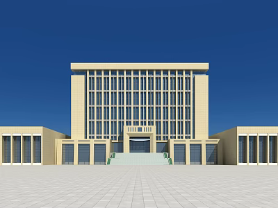 Modern Office Building With Beige Exterior Large Glass Windows And Spacious Front Plaza 3d model