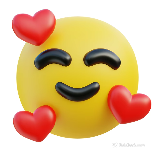 Decorative Ornament Set with Yellow Smiling Face and Red Hearts for Cute Home Decor Accent 3d model 